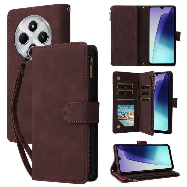 Wine red leather wallet phone case with frosted back, front flap, and zip closure