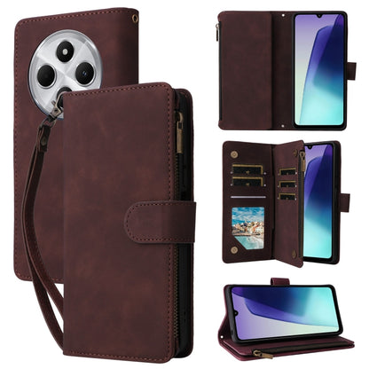 Wine red leather wallet phone case with frosted back, front flap, and zip closure