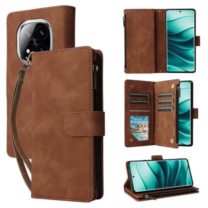 Coffee brown leather wallet phone case with frosted back, card slots, and zip closure