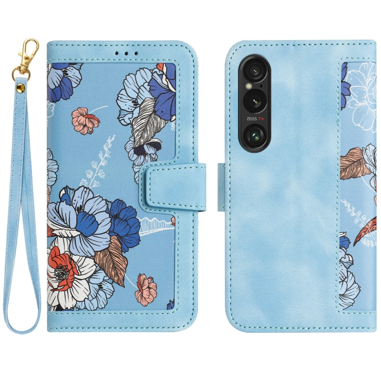 Floral Pattern Leather Phone Case with Lanyard, For Sony Xperia 1 VIII, For Sony Xperia 10 VI, For Sony Xperia 1 VI, For Sony Xperia 5 V, For Sony Xperia 10 V
