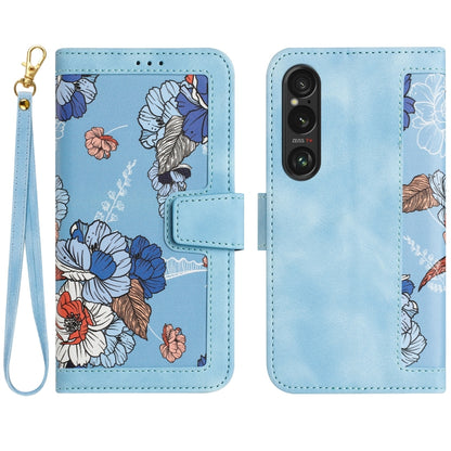 Floral Pattern Leather Phone Case with Lanyard, For Sony Xperia 1 VIII, For Sony Xperia 10 VI, For Sony Xperia 1 VI, For Sony Xperia 5 V, For Sony Xperia 10 V
