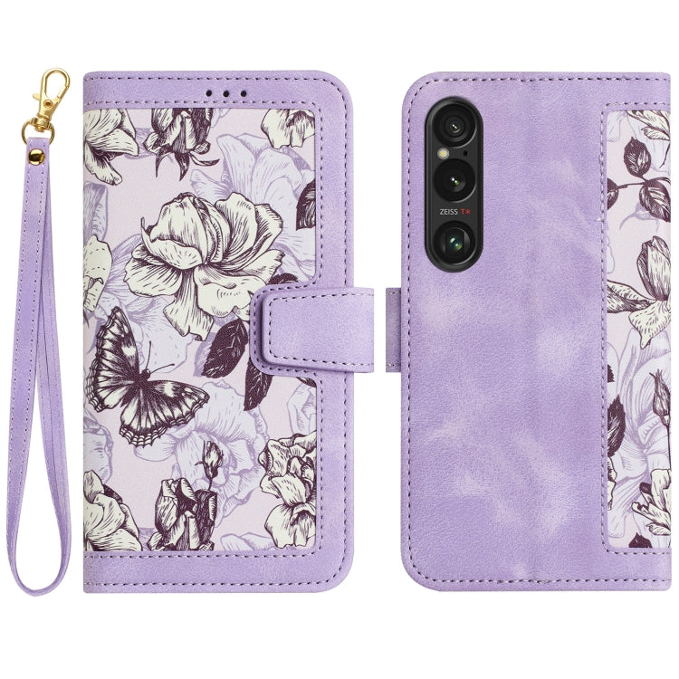 Floral Pattern Leather Phone Case with Lanyard, For Sony Xperia 1 VIII, For Sony Xperia 10 VI, For Sony Xperia 1 VI, For Sony Xperia 5 V, For Sony Xperia 10 V