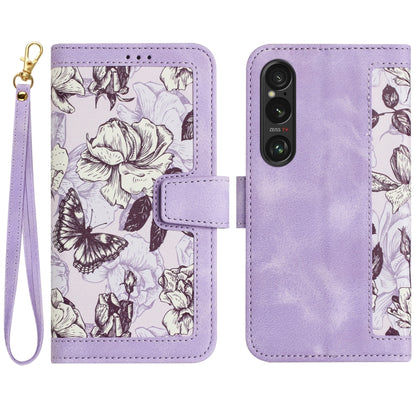Floral Pattern Leather Phone Case with Lanyard, For Sony Xperia 1 VIII, For Sony Xperia 10 VI, For Sony Xperia 1 VI, For Sony Xperia 5 V, For Sony Xperia 10 V