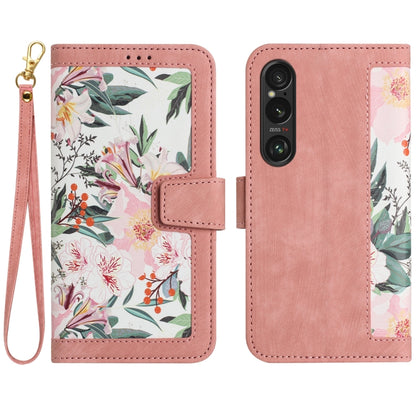 Floral Pattern Leather Phone Case with Lanyard, For Sony Xperia 1 VIII, For Sony Xperia 10 VI, For Sony Xperia 1 VI, For Sony Xperia 5 V, For Sony Xperia 10 V