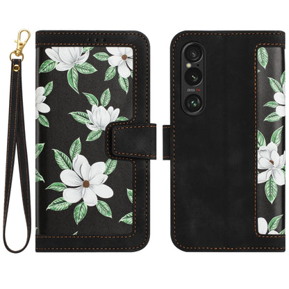 Floral Pattern Leather Phone Case with Lanyard, For Sony Xperia 1 VIII, For Sony Xperia 10 VI, For Sony Xperia 1 VI, For Sony Xperia 5 V, For Sony Xperia 10 V