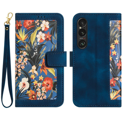 Floral Pattern Leather Phone Case with Lanyard, For Sony Xperia 1 VIII, For Sony Xperia 10 VI, For Sony Xperia 1 VI, For Sony Xperia 5 V, For Sony Xperia 10 V