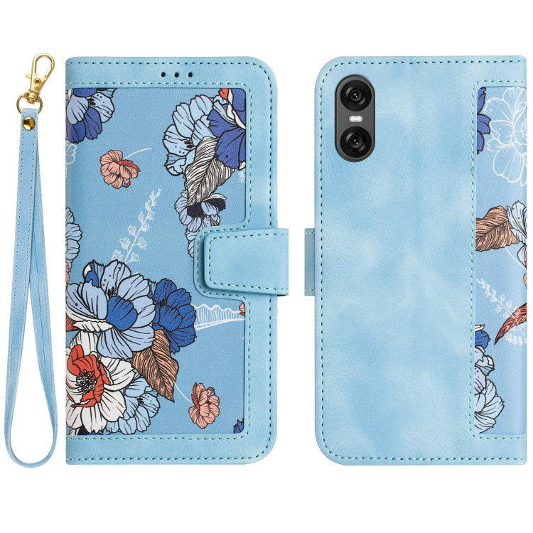 Floral Pattern Leather Phone Case with Lanyard, For Sony Xperia 1 VIII, For Sony Xperia 10 VI, For Sony Xperia 1 VI, For Sony Xperia 5 V, For Sony Xperia 10 V