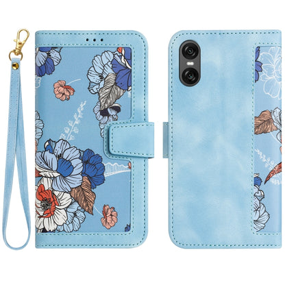 Floral Pattern Leather Phone Case with Lanyard, For Sony Xperia 1 VIII, For Sony Xperia 10 VI, For Sony Xperia 1 VI, For Sony Xperia 5 V, For Sony Xperia 10 V