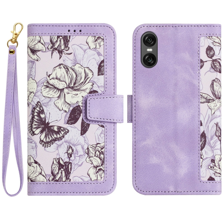 Floral Pattern Leather Phone Case with Lanyard, For Sony Xperia 1 VIII, For Sony Xperia 10 VI, For Sony Xperia 1 VI, For Sony Xperia 5 V, For Sony Xperia 10 V