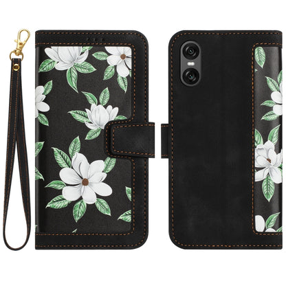 Floral Pattern Leather Phone Case with Lanyard, For Sony Xperia 1 VIII, For Sony Xperia 10 VI, For Sony Xperia 1 VI, For Sony Xperia 5 V, For Sony Xperia 10 V