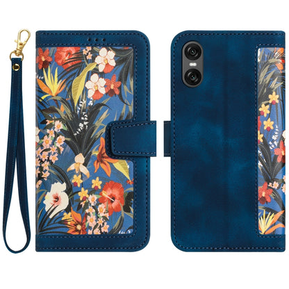 Floral Pattern Leather Phone Case with Lanyard, For Sony Xperia 1 VIII, For Sony Xperia 10 VI, For Sony Xperia 1 VI, For Sony Xperia 5 V, For Sony Xperia 10 V