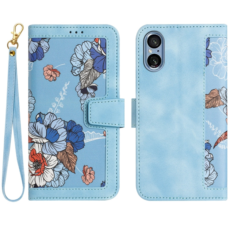 Floral Pattern Leather Phone Case with Lanyard, For Sony Xperia 1 VIII, For Sony Xperia 10 VI, For Sony Xperia 1 VI, For Sony Xperia 5 V, For Sony Xperia 10 V