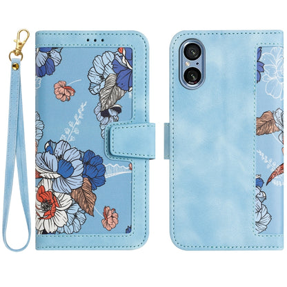 Floral Pattern Leather Phone Case with Lanyard, For Sony Xperia 1 VIII, For Sony Xperia 10 VI, For Sony Xperia 1 VI, For Sony Xperia 5 V, For Sony Xperia 10 V