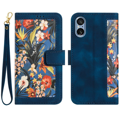 Floral Pattern Leather Phone Case with Lanyard, For Sony Xperia 1 VIII, For Sony Xperia 10 VI, For Sony Xperia 1 VI, For Sony Xperia 5 V, For Sony Xperia 10 V