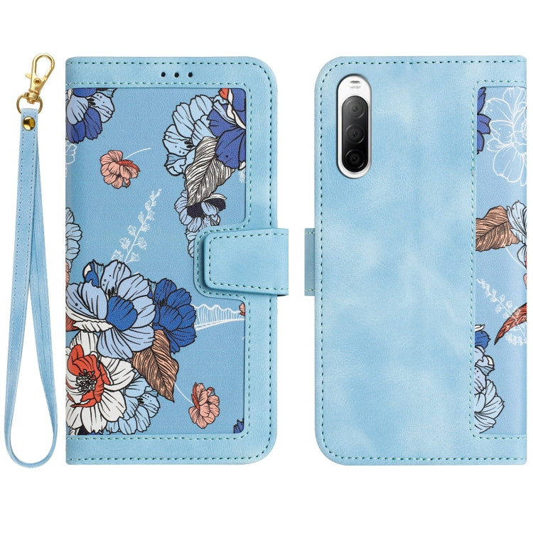Floral Pattern Leather Phone Case with Lanyard, For Sony Xperia 1 VIII, For Sony Xperia 10 VI, For Sony Xperia 1 VI, For Sony Xperia 5 V, For Sony Xperia 10 V