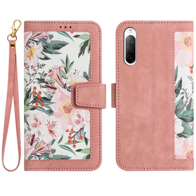Floral Pattern Leather Phone Case with Lanyard, For Sony Xperia 1 VIII, For Sony Xperia 10 VI, For Sony Xperia 1 VI, For Sony Xperia 5 V, For Sony Xperia 10 V