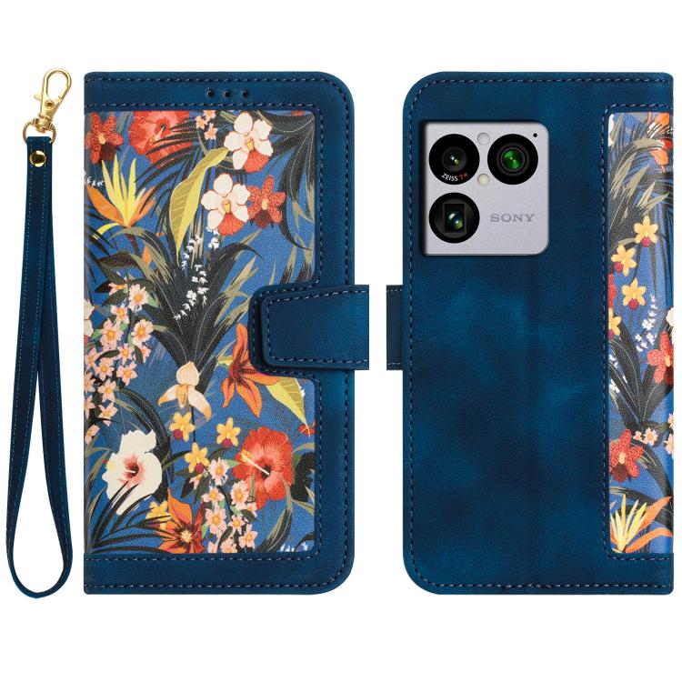 Floral Pattern Leather Phone Case with Lanyard, For Sony Xperia 1 VIII, For Sony Xperia 10 VI, For Sony Xperia 1 VI, For Sony Xperia 5 V, For Sony Xperia 10 V
