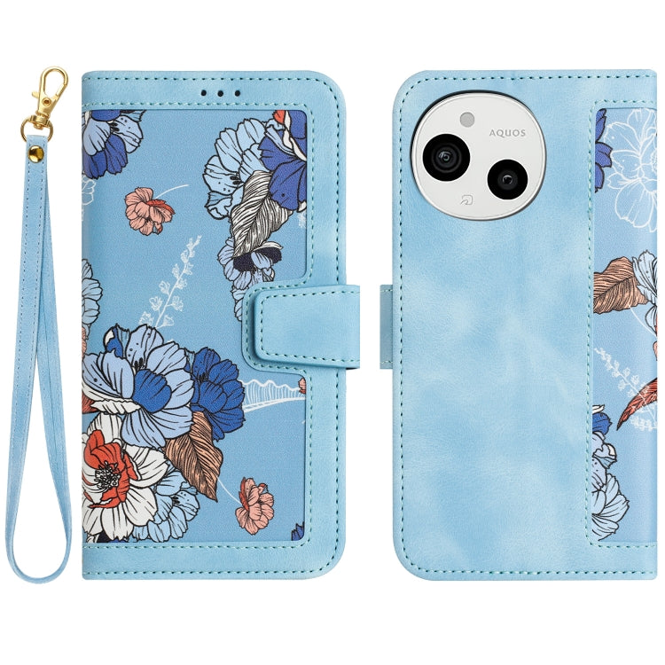 Floral Pattern Leather Phone Case with Lanyard, For Sharp Aquos wish6, For Sharp Aquos R11, For Sharp Aquos Sense9