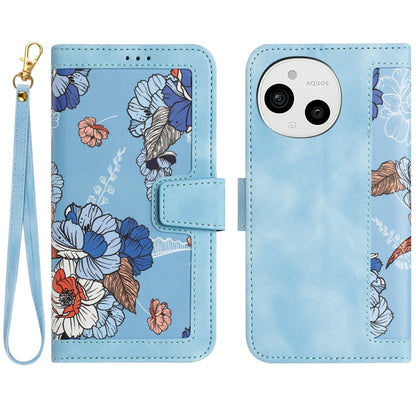 Floral Pattern Leather Phone Case with Lanyard, For Sharp Aquos wish6, For Sharp Aquos R11, For Sharp Aquos Sense9
