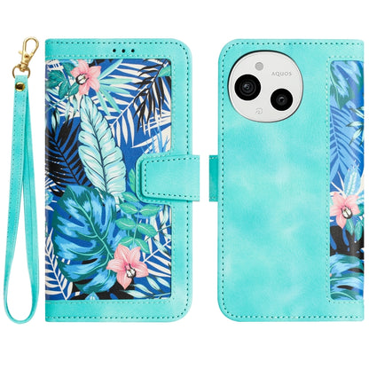Floral Pattern Leather Phone Case with Lanyard, For Sharp Aquos wish6, For Sharp Aquos R11, For Sharp Aquos Sense9