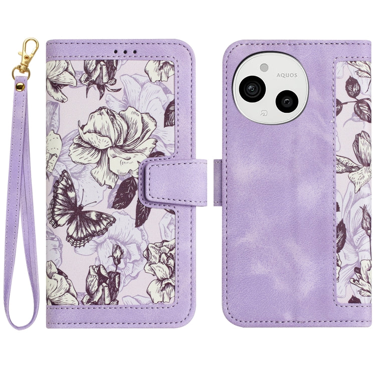 Floral Pattern Leather Phone Case with Lanyard, For Sharp Aquos wish6, For Sharp Aquos R11, For Sharp Aquos Sense9