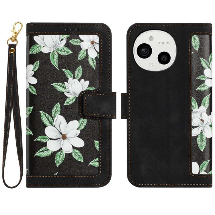 Floral Pattern Leather Phone Case with Lanyard, For Sharp Aquos wish6, For Sharp Aquos R11, For Sharp Aquos Sense9