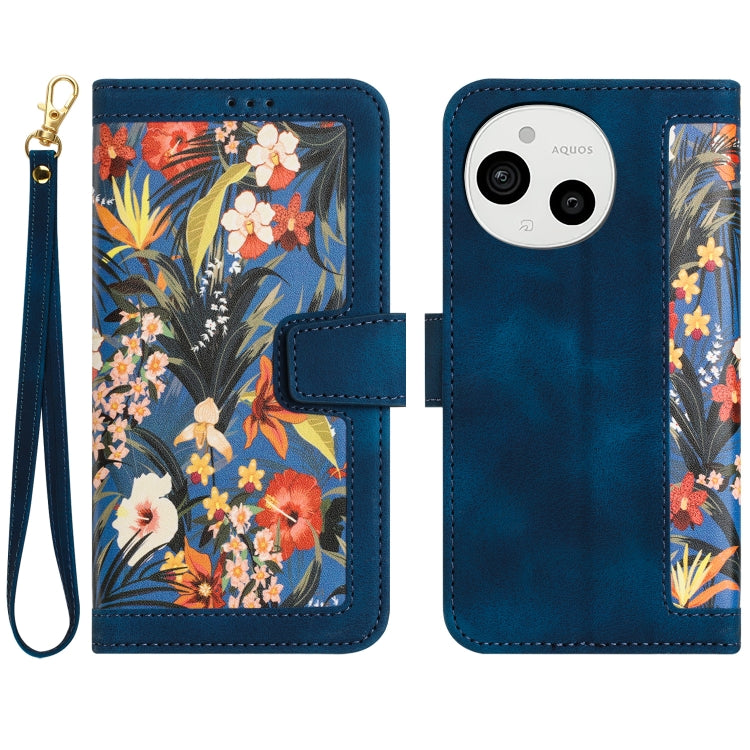 Floral Pattern Leather Phone Case with Lanyard, For Sharp Aquos wish6, For Sharp Aquos R11, For Sharp Aquos Sense9