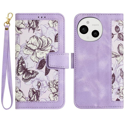Floral Pattern Leather Phone Case with Lanyard, For Sharp Aquos wish6, For Sharp Aquos R11, For Sharp Aquos Sense9