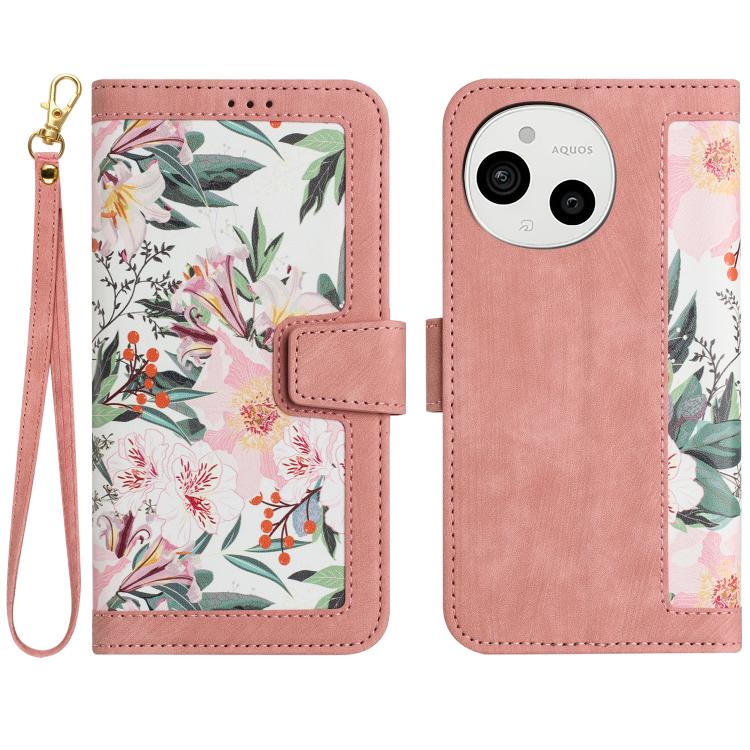Floral Pattern Leather Phone Case with Lanyard, For Sharp Aquos wish6, For Sharp Aquos R11, For Sharp Aquos Sense9