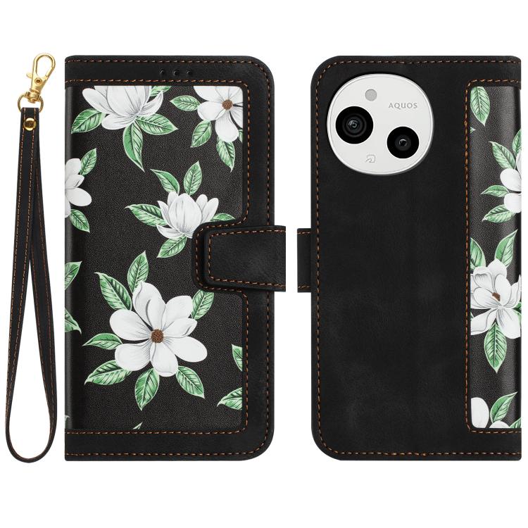 Floral Pattern Leather Phone Case with Lanyard, For Sharp Aquos wish6, For Sharp Aquos R11, For Sharp Aquos Sense9