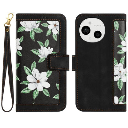 Floral Pattern Leather Phone Case with Lanyard, For Sharp Aquos wish6, For Sharp Aquos R11, For Sharp Aquos Sense9
