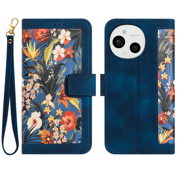 Floral Pattern Leather Phone Case with Lanyard, For Sharp Aquos wish6, For Sharp Aquos R11, For Sharp Aquos Sense9