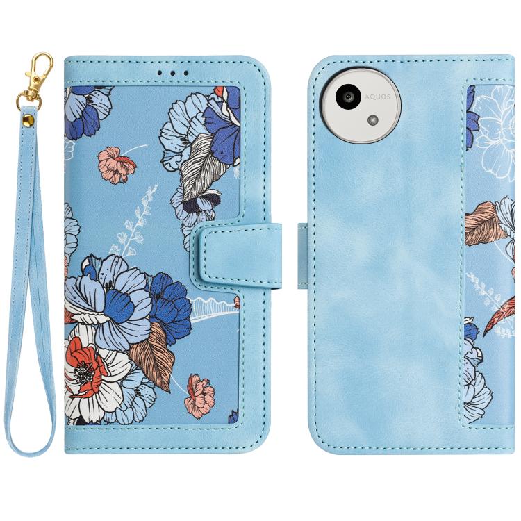 Floral Pattern Leather Phone Case with Lanyard, For Sharp Aquos wish6, For Sharp Aquos R11, For Sharp Aquos Sense9