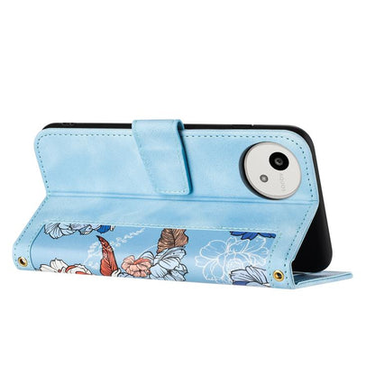 Floral Pattern Leather Phone Case with Lanyard, For Sharp Aquos wish6, For Sharp Aquos R11, For Sharp Aquos Sense9