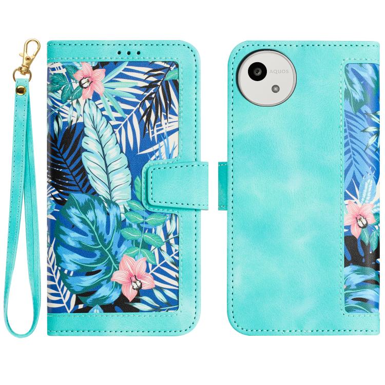 Floral Pattern Leather Phone Case with Lanyard, For Sharp Aquos wish6, For Sharp Aquos R11, For Sharp Aquos Sense9