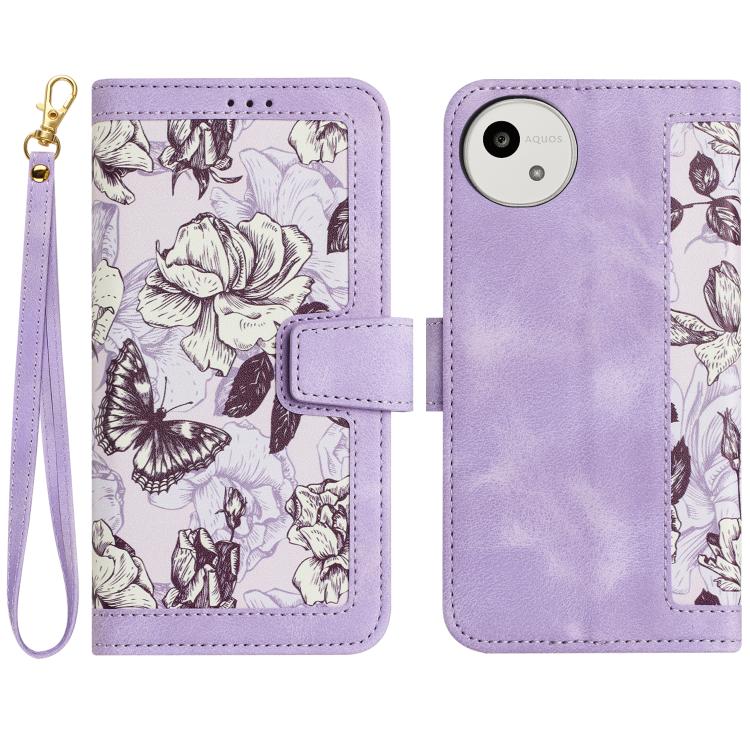 Floral Pattern Leather Phone Case with Lanyard, For Sharp Aquos wish6, For Sharp Aquos R11, For Sharp Aquos Sense9