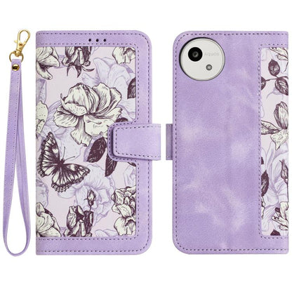Floral Pattern Leather Phone Case with Lanyard, For Sharp Aquos wish6, For Sharp Aquos R11, For Sharp Aquos Sense9