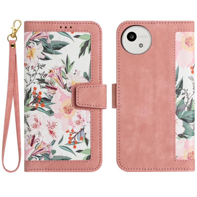 Floral Pattern Leather Phone Case with Lanyard, For Sharp Aquos wish6, For Sharp Aquos R11, For Sharp Aquos Sense9