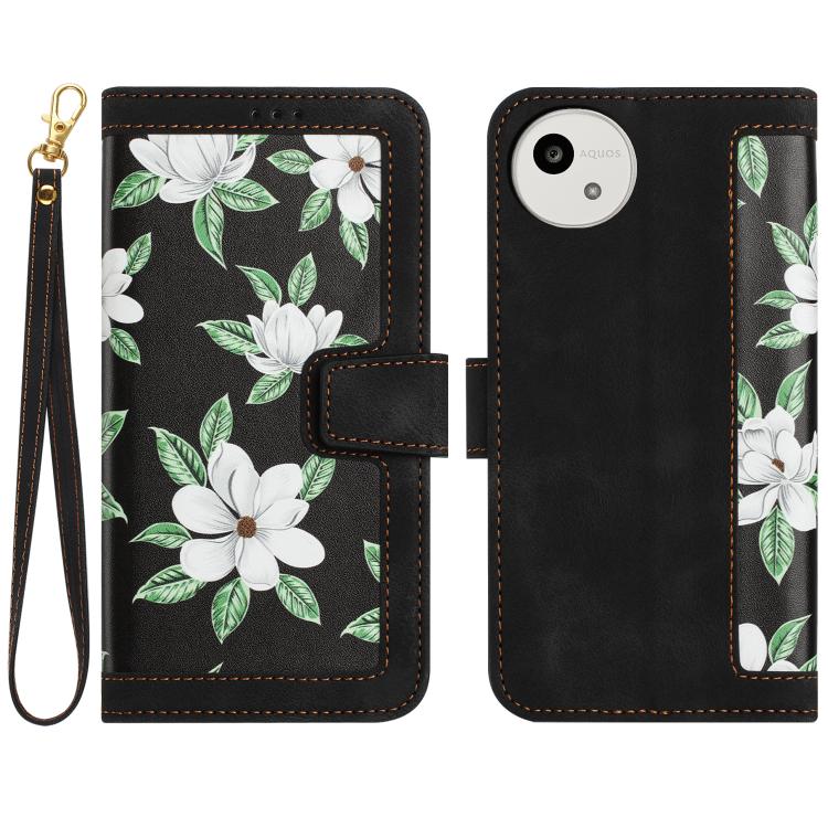 Floral Pattern Leather Phone Case with Lanyard, For Sharp Aquos wish6, For Sharp Aquos R11, For Sharp Aquos Sense9