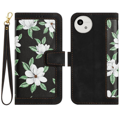 Floral Pattern Leather Phone Case with Lanyard, For Sharp Aquos wish6, For Sharp Aquos R11, For Sharp Aquos Sense9