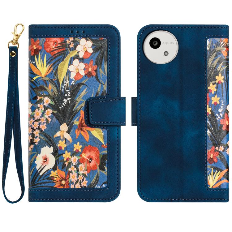 Floral Pattern Leather Phone Case with Lanyard, For Sharp Aquos wish6, For Sharp Aquos R11, For Sharp Aquos Sense9