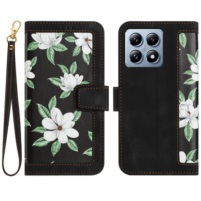 Floral Pattern Leather Phone Case with Lanyard, For Xiaomi 17T 5G, For Xiaomi 17 Ultra, For Xiaomi 15 Pro, For Xiaomi 15, For Xiaomi 14T Pro, For Xiaomi 14T, For Xiaomi 13T