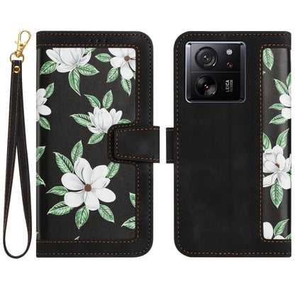 Floral Pattern Leather Phone Case with Lanyard, For Xiaomi 17T 5G, For Xiaomi 17 Ultra, For Xiaomi 15 Pro, For Xiaomi 15, For Xiaomi 14T Pro, For Xiaomi 14T, For Xiaomi 13T