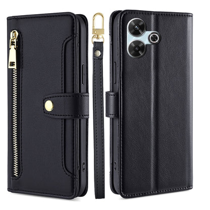 Sheep Texture Cross-body Zipper Wallet Leather Phone Case, For Redmi Note 14 5G, For Redmi Note 14 Pro 5G, For Redmi 14C 4G, For Redmi 13 4G