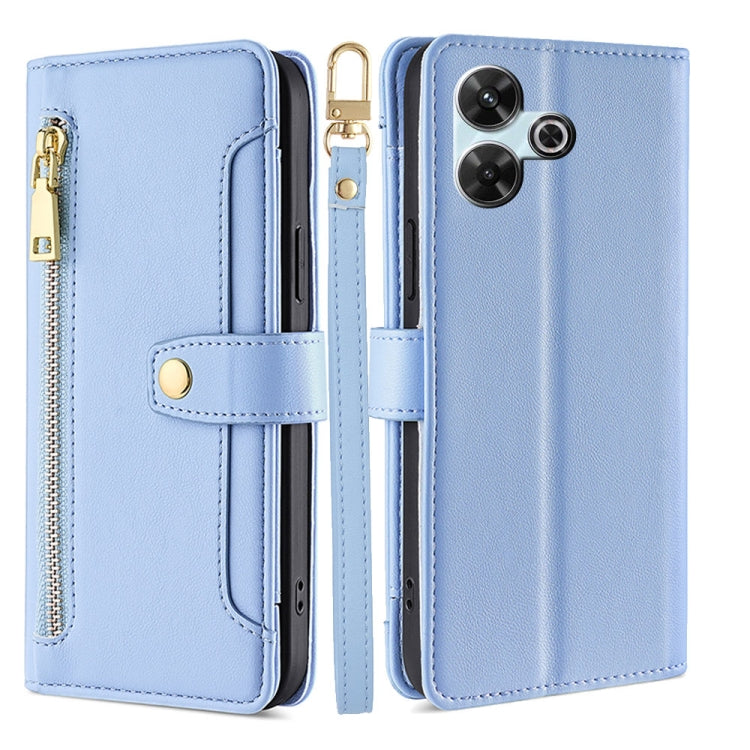 Sheep Texture Cross-body Zipper Wallet Leather Phone Case, For Redmi Note 14 5G, For Redmi Note 14 Pro 5G, For Redmi 14C 4G, For Redmi 13 4G
