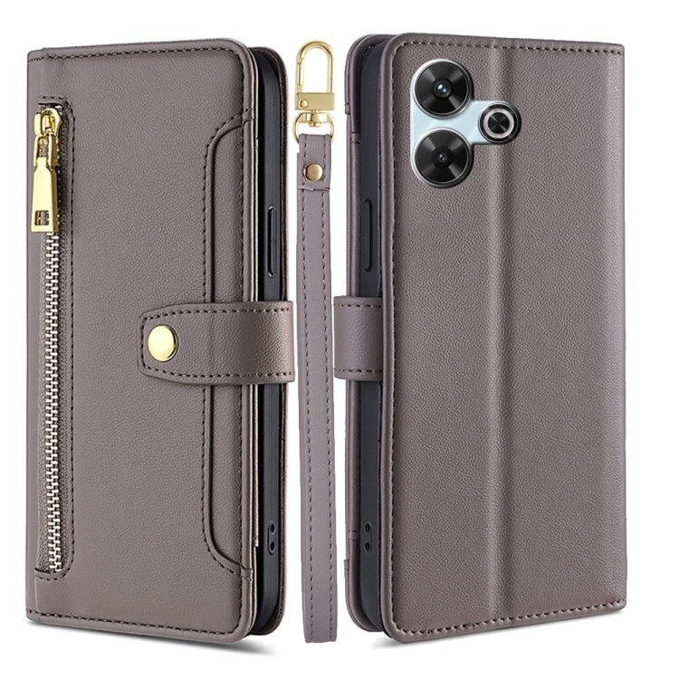 Sheep Texture Cross-body Zipper Wallet Leather Phone Case, For Redmi Note 14 5G, For Redmi Note 14 Pro 5G, For Redmi 14C 4G, For Redmi 13 4G