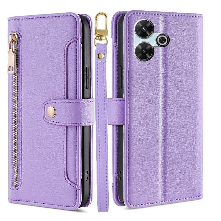 Sheep Texture Cross-body Zipper Wallet Leather Phone Case, For Redmi Note 14 5G, For Redmi Note 14 Pro 5G, For Redmi 14C 4G, For Redmi 13 4G