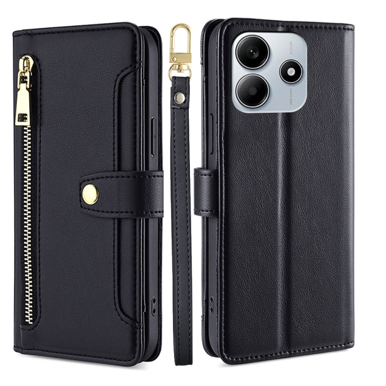 Sheep Texture Cross-body Zipper Wallet Leather Phone Case, For Redmi Note 14 5G, For Redmi Note 14 Pro 5G, For Redmi 14C 4G, For Redmi 13 4G