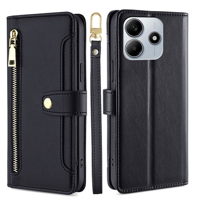 Sheep Texture Cross-body Zipper Wallet Leather Phone Case, For Redmi Note 14 5G, For Redmi Note 14 Pro 5G, For Redmi 14C 4G, For Redmi 13 4G