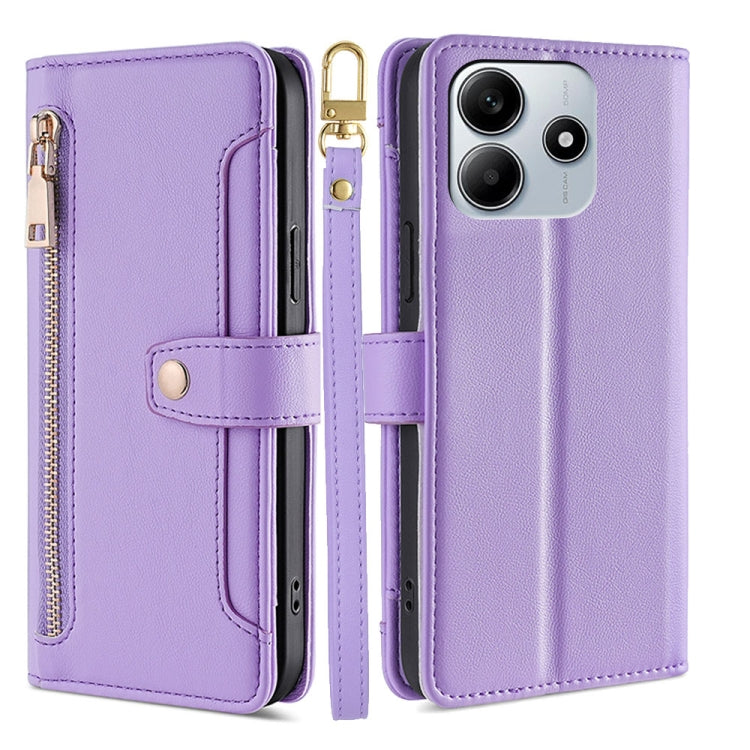 Sheep Texture Cross-body Zipper Wallet Leather Phone Case, For Redmi Note 14 5G, For Redmi Note 14 Pro 5G, For Redmi 14C 4G, For Redmi 13 4G